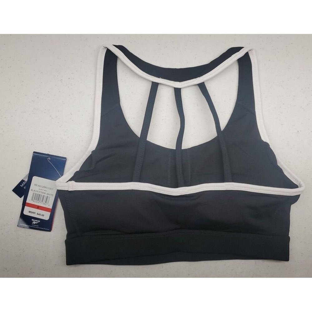 Reebok Burst Racerback Sports Bra Wireless Black/White Women's Size Small NEW! - Picture 2 of 7